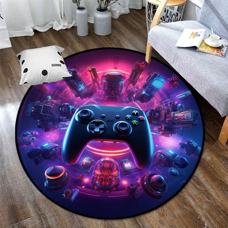 

Cool Game Controller Round Rug Video Games Gamepad Circular Carpet Living Room Bedroom Home Decoration Gamer Gift Non-slip Mat