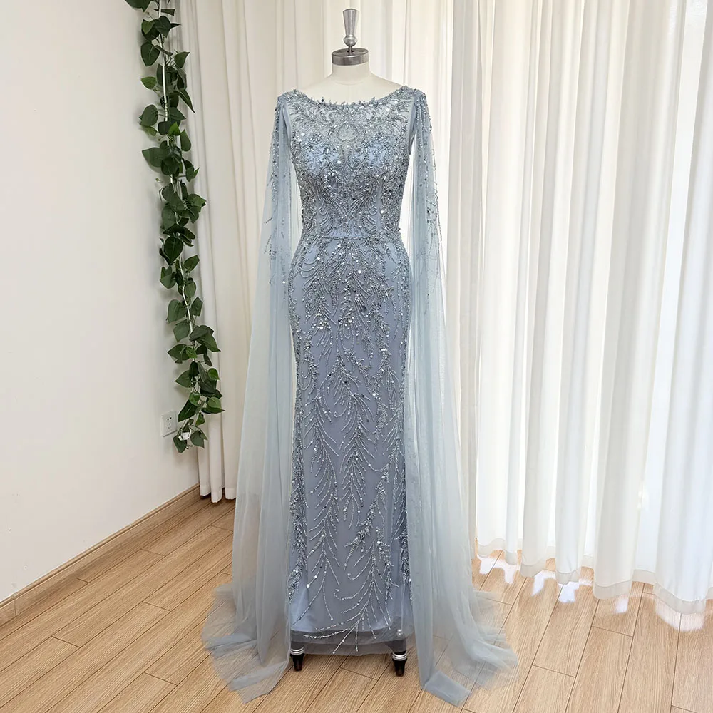 Luxury Mermaid Evening Dress with Cape Sleeves for Women 2026 Elegant O Neck Beaded Formal Prom Wedding Party Gowns Customized image 4