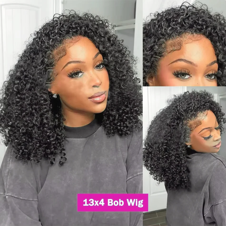 250% Brazilian Deep Curly Short Bob Wig For Women 13x4 Hd Transparent Lace Front Wig Human Hair Deep Wave Closure Wigs For Women image 3