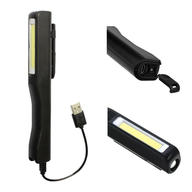 Luz LED COB portátil recargable, lámpara de inspección de trabajo para acampar, antorcha de mano magnética, color negro, 2 uds.