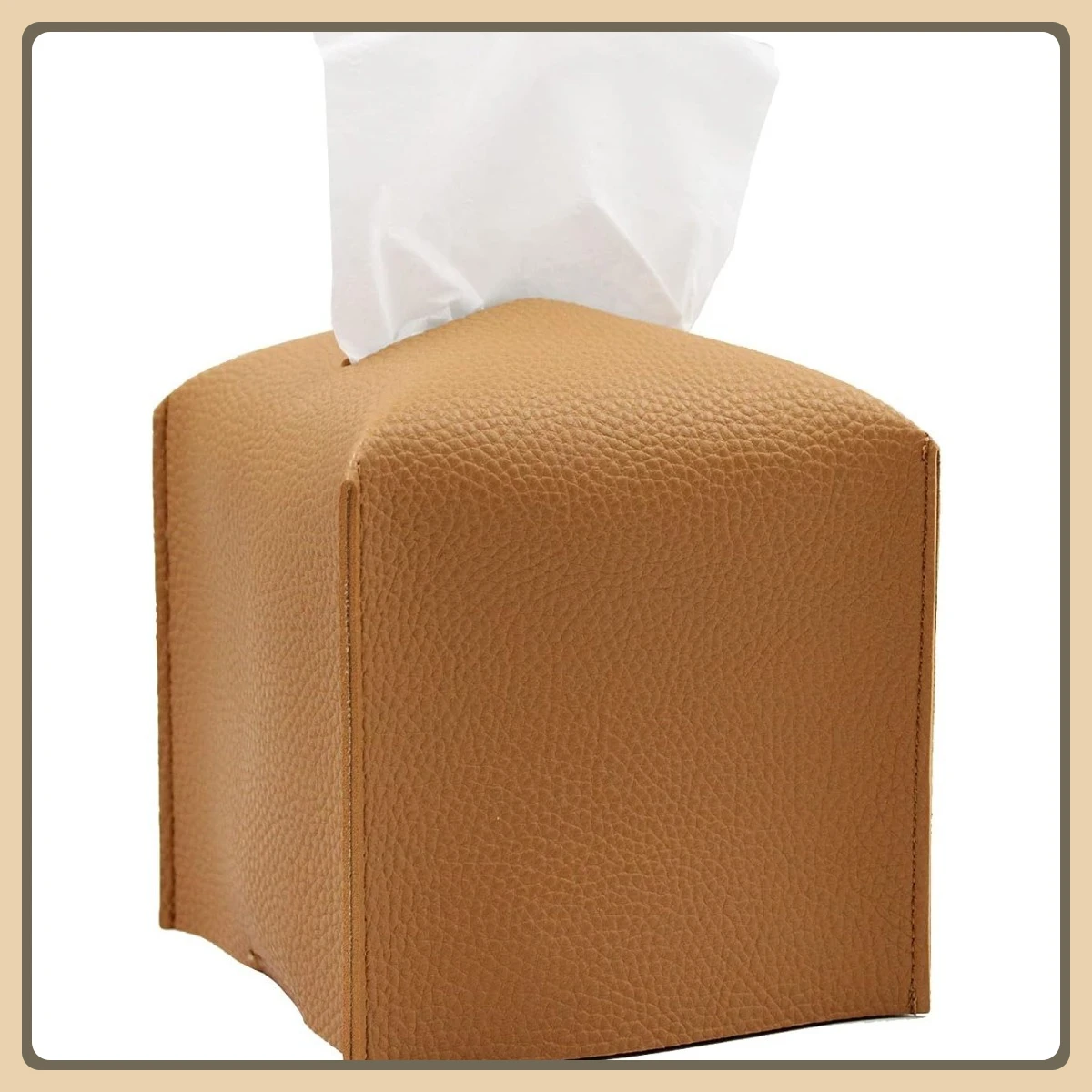 모던 스퀘어 티슈 홀더 카멜, PU 가죽 정리함 화장대 카운터탑 데스크용