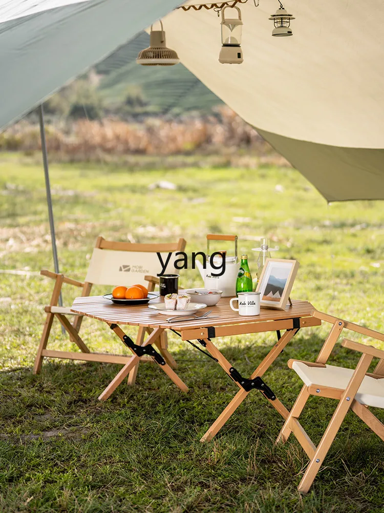 LMM folding table outdoor camping picnic table solid wood star anise egg roll table Yunrui