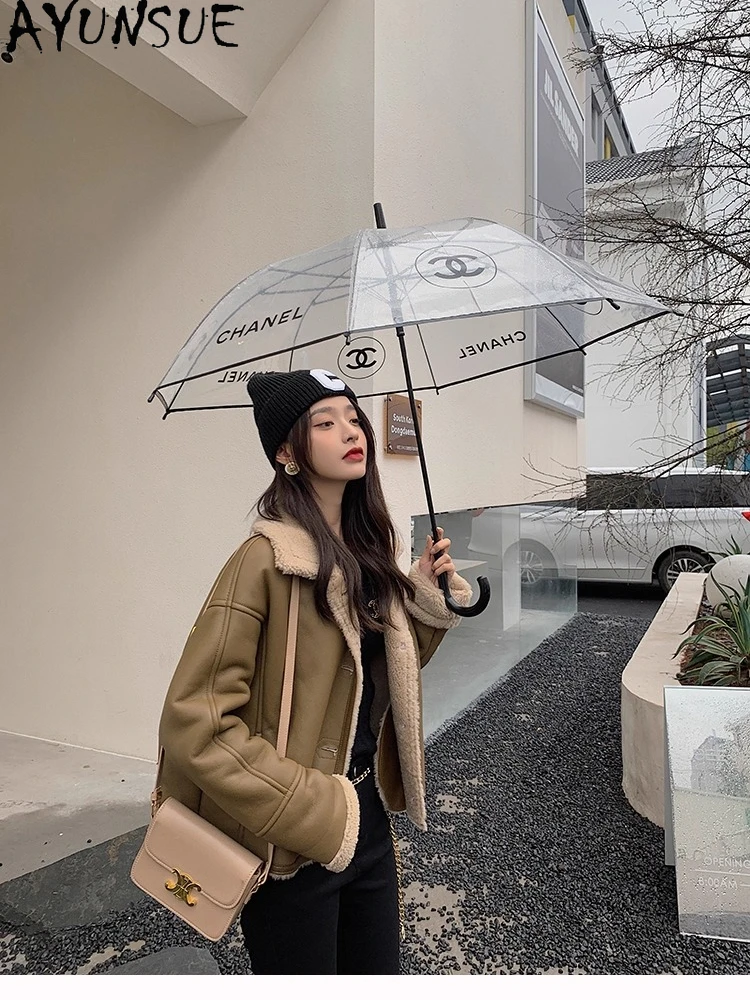 AYUNSUE 2025 Nieuwe Shearling Jas Vrouw 100% Natuurlijke Wollen Jassen voor Vrouw Kleding Losse Mode Bont Jas Ropa Para Mujer