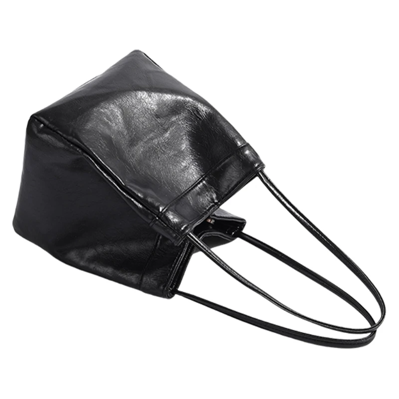 E74B Women Armpit Bag PU Leather Shoulder Bag Silver Bucket Bag Korean Styles Casual Handbag All-matching Underarm Bag