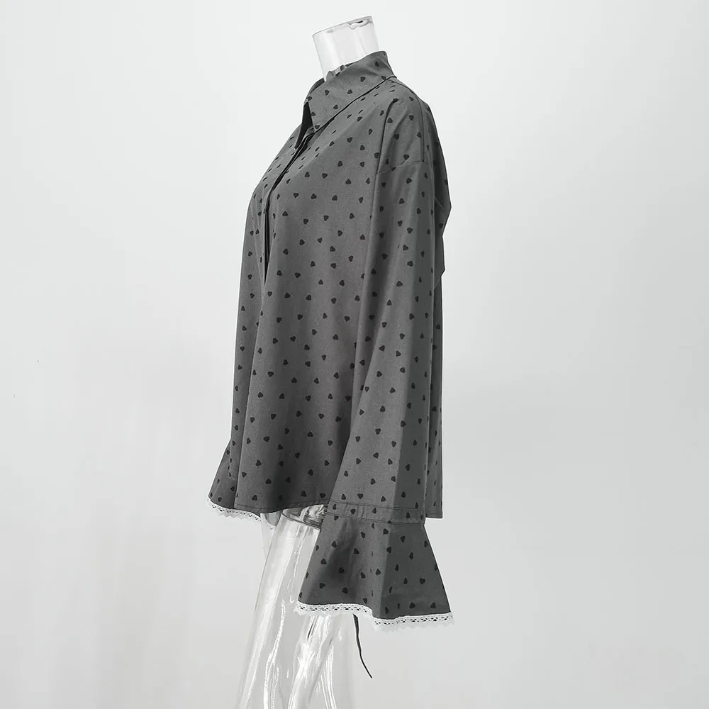 Blouse women 2026 casual hot spring autumn loose polka dot cuffs lace shirts sweet lapel long-sleeved shirt women's clothing
