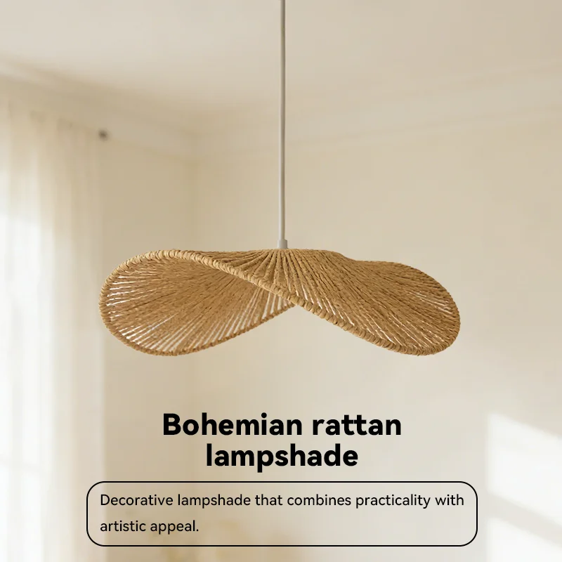 Bohemian Handwoven Rattan Paper Rope Lamp Shade, Decorative Pendant Light Cover
