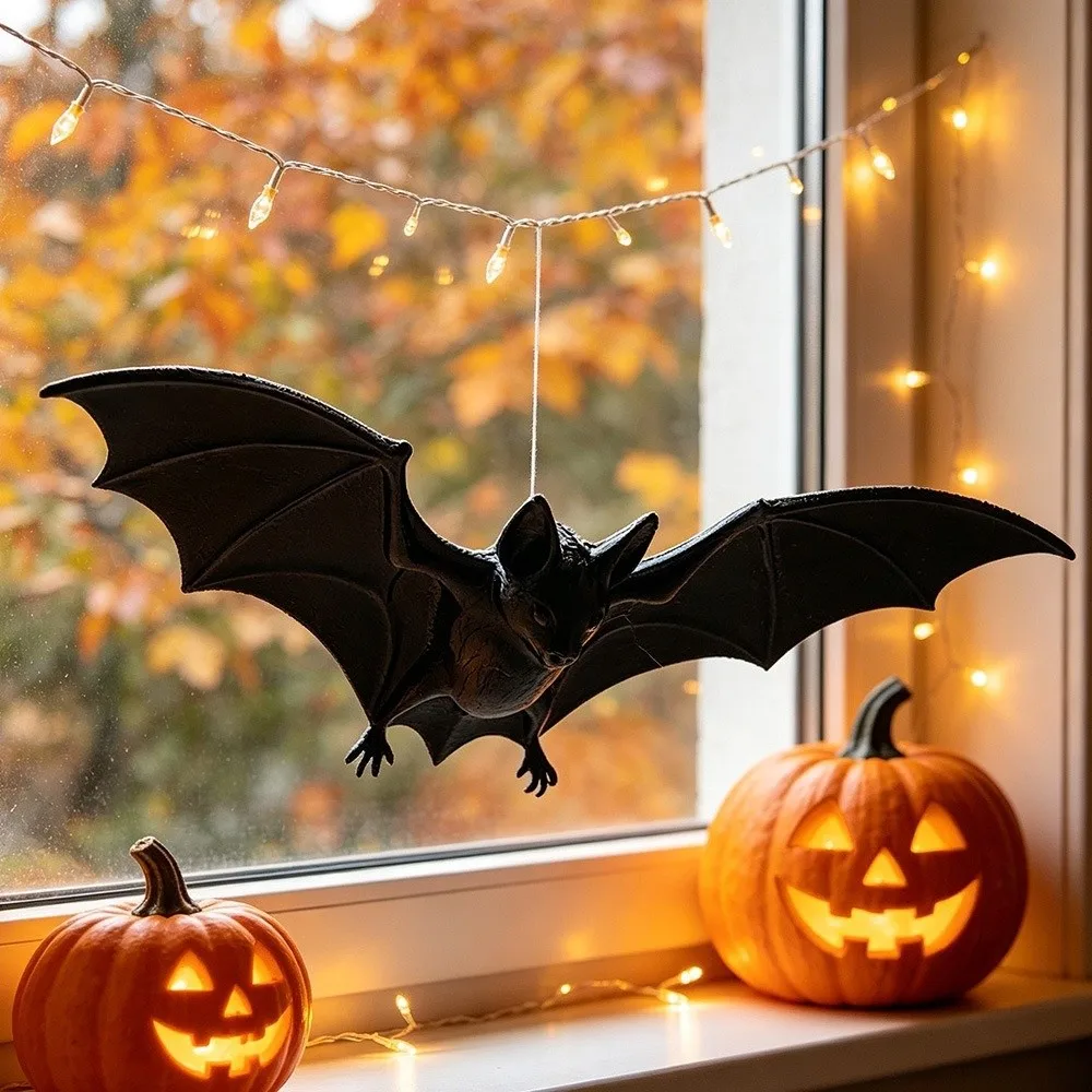 PVC Halloween Bat Hanging Ornament Gothic Style 3D Black Bat Bat Decorative Hanging Pendant Spooky Decor DIY Craft