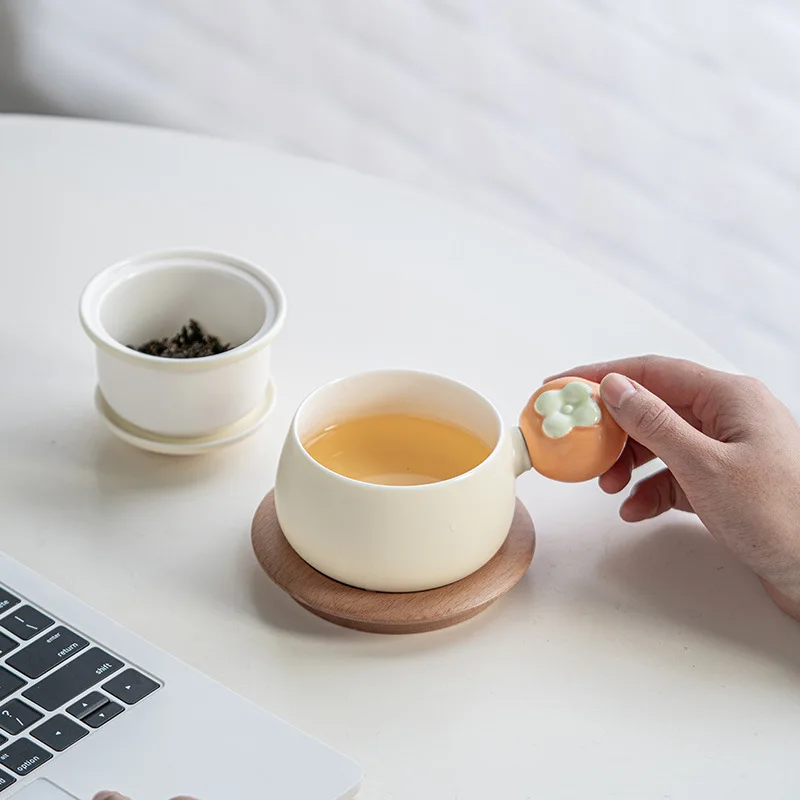 Good Things Happen Tea Coffee Cup Ceramic Tea Water Separation Cup Office Coffee Cup with Lid Tea Brewing Cup Exquisite Gift