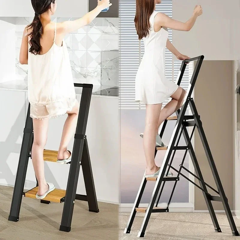 Multifunctional Aluminum Alloy Ladders Folding 2/3/4 Step Stools Herringbone Ladder for Home Thickened Telescopic Staircase T