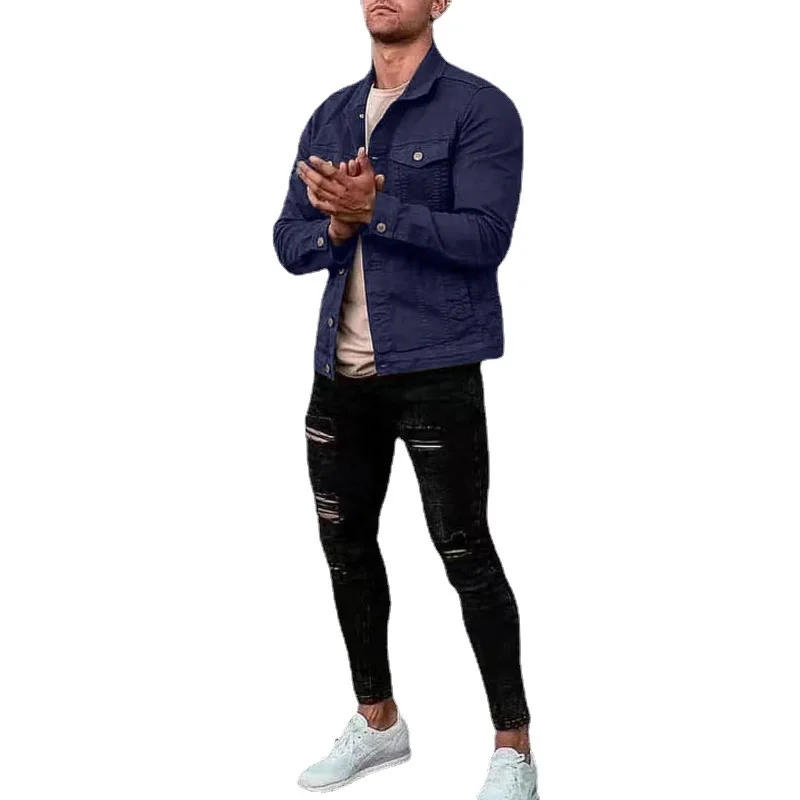 2025 Spring Autumn Men Solid Denim Jackets Fashion Motorcycle Vintage Jeans Jackets Hommes Slim Fit Casual Black Blue CoatsM-4XL