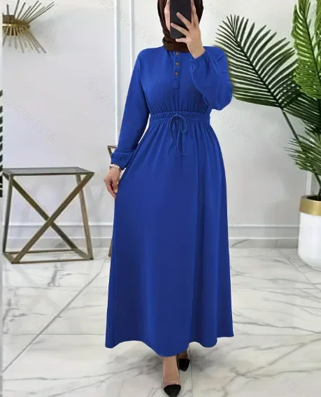 Modest Ramadan Muslim Women Long Dress Buttons Abaya Eid Dubai Vestidos Saudi Arabic Robe Morocco Kaftan Jalabiya Abayas Dresses