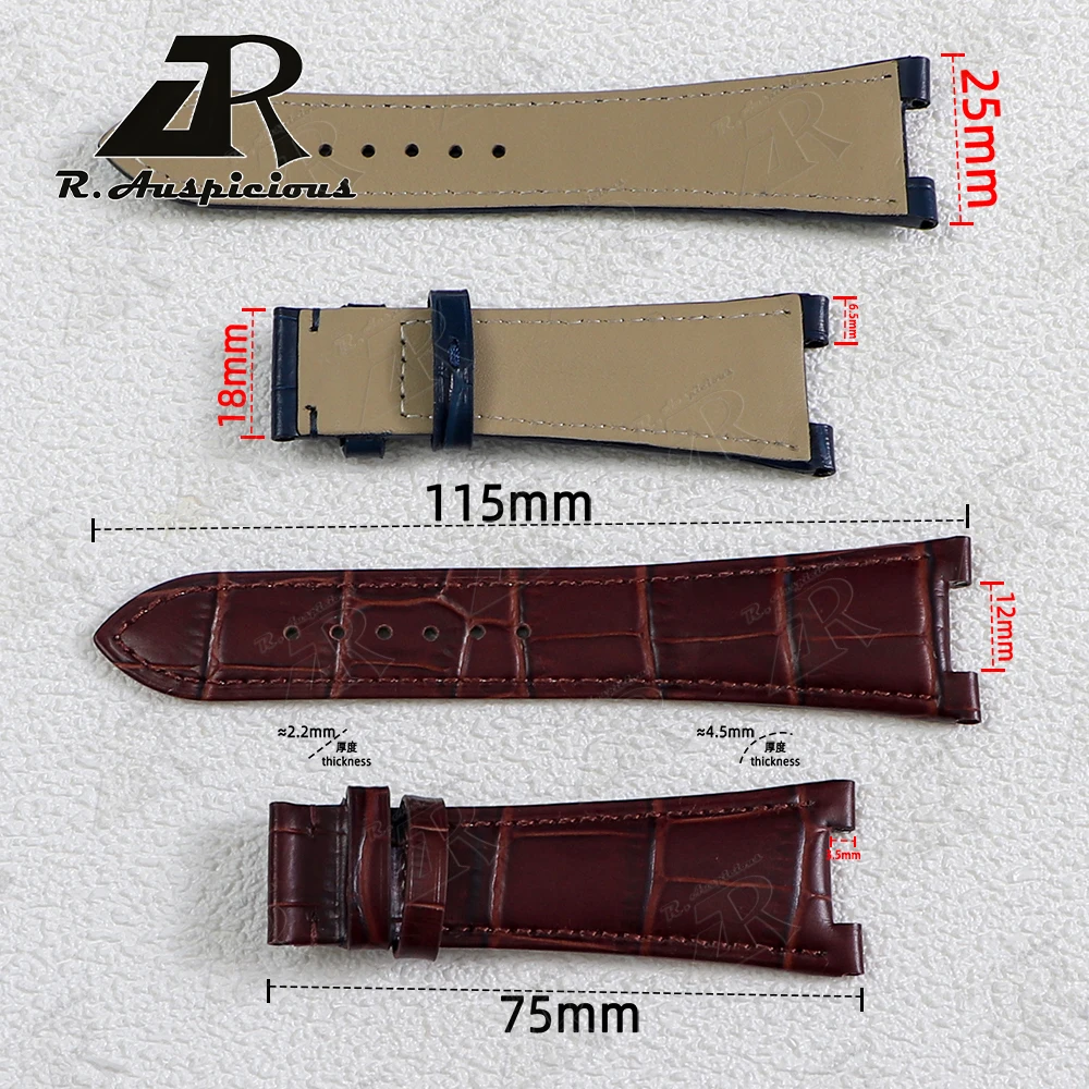 25mm/12mm Notch Genuine Leather Watch Strap Replace PP Nautilus 5711 5726 5712g Black/Blue/Brown Cowhide Watchband Accessories