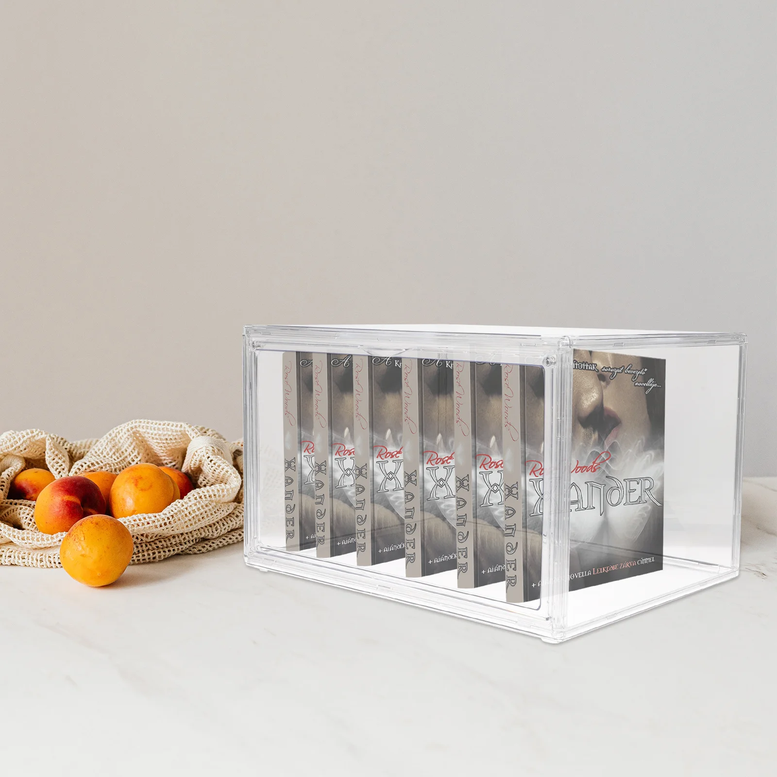 

Прозрачный большой акриловый ящик для хранения книг, штабелируемая книжная полка-органайзер для домашнего офиса, настольный прозрачный держатель для книг