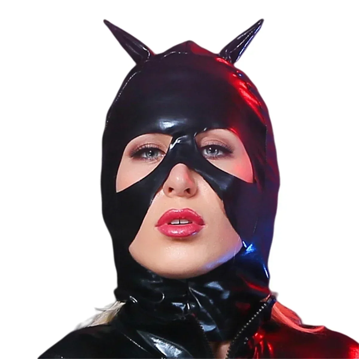 Mulheres festa de halloween cosplay máscara facial para cs jogo capa máscara olhos abertos e boca cabeça capa pvc couro chapelaria trajes látex