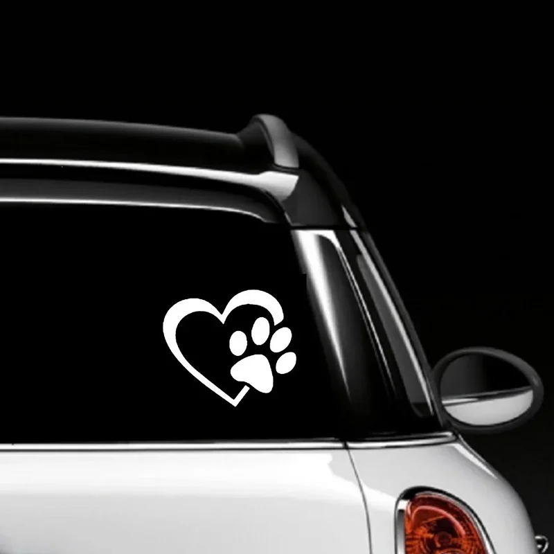 2 Pcs Pet Paw Print With Heart Dog Cat Vinyl Decal Car Window Bumper Sticker