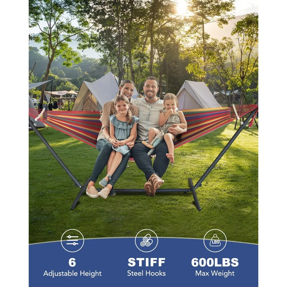 

Double Hammock with Heavy-Duty Steel Stand,Portable,Easy Assembly,600lbs Weight Capacity,Suit for Indoor,Yard,Camping,or Outdoor