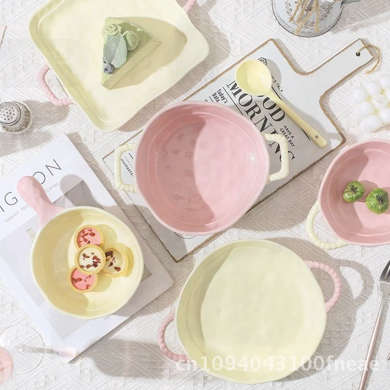 وعاء سيراميك متطابق الألوان مع مقبض - وعاء زبادي فواكه مستدير على الطراز الشمالي عالي الجودة آمن للاستخدام في الميكروويف