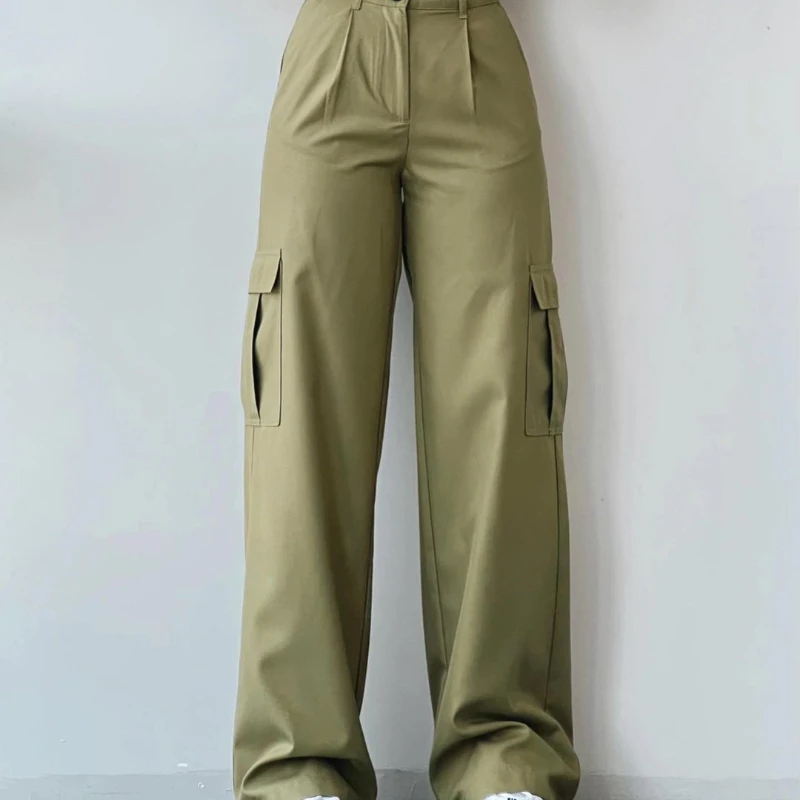 New Versatile Casual Pants with Mid Waist Three-dimensional Pocket Long Pants with Cinched Waist Work Pants