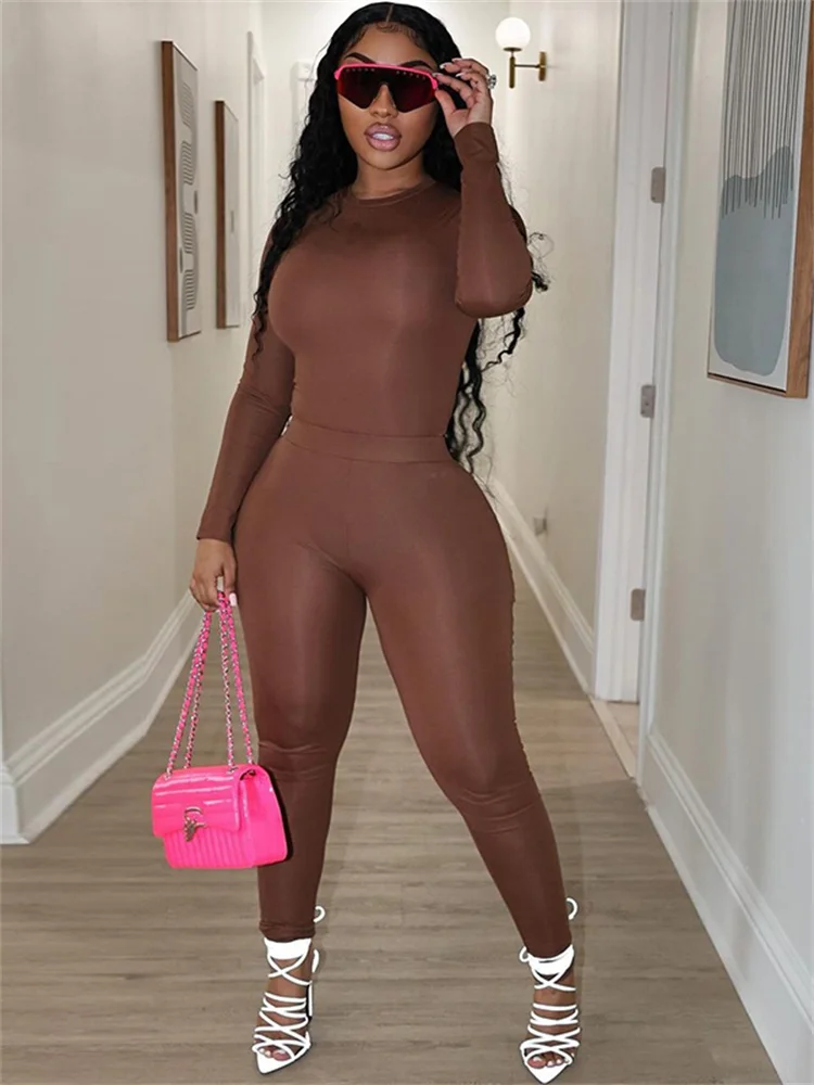 

Weird Puss Tracksuit 2 Piece Set Women Stretch Fall o-Neck Long Sleeve Tops+Tight Leggings Simple Classic Sporty Matching Suits