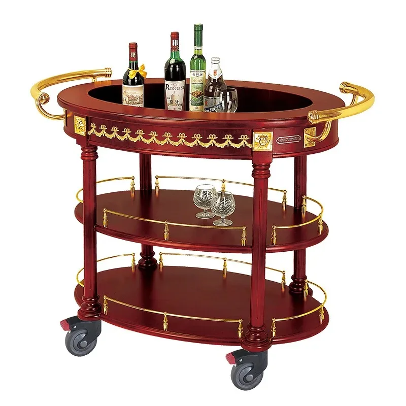 

Oval Wine Cart Mobile Hand Push Wine Cart Restaurant Food Delivery Cart