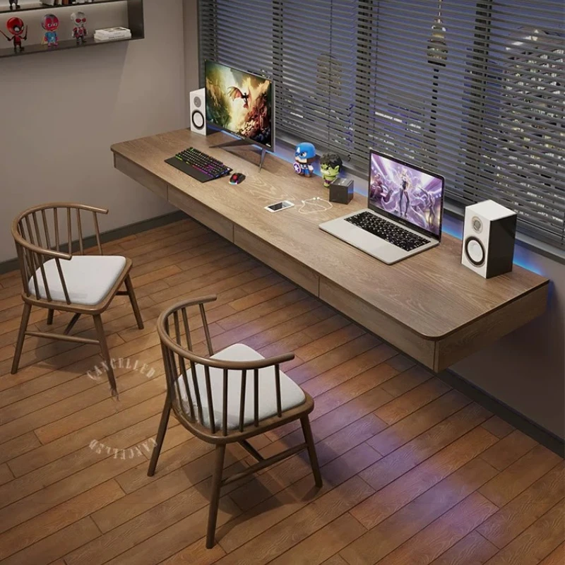 Nordic Solid Wood Floating Desk Modern Simple Wall-mounted Computer Table Study Bedroom Living Room Furniture Tavolo FYFD view 2