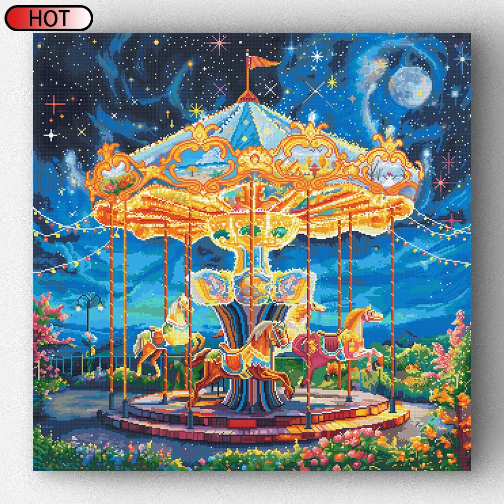 FOREVER YOUNG 5D DIY Diamond Painting Magical Carousel Full Square With AB Drills for Adult Arts Crafts Diamond Home Decor Gift