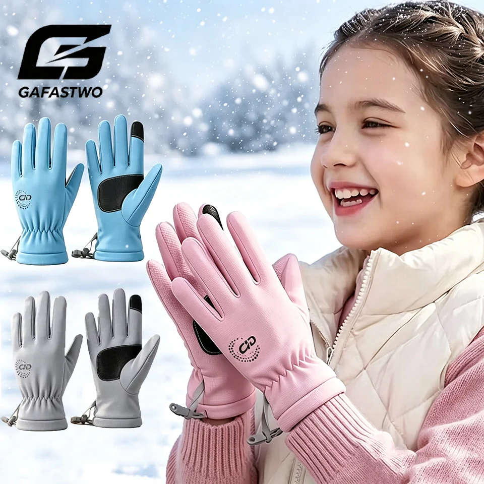 Winterwarme Samthandschuhe für Kinder, Touchscreen-fähig, zum Radfahren, für Outdoor-Sportarten, für Jungen und Mädchen, winddicht, spritzwassergeschützt, zum Spielen im Schnee.