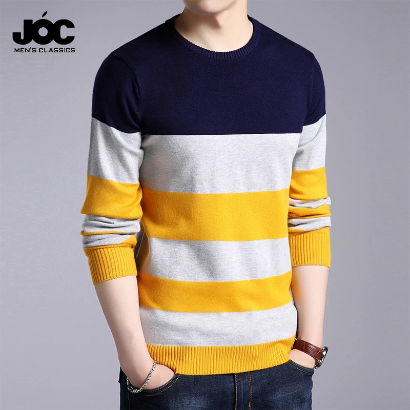 Men\'s Casual Striped Knit Spring and Autumn Long Sleeved Pullover Fashion Top