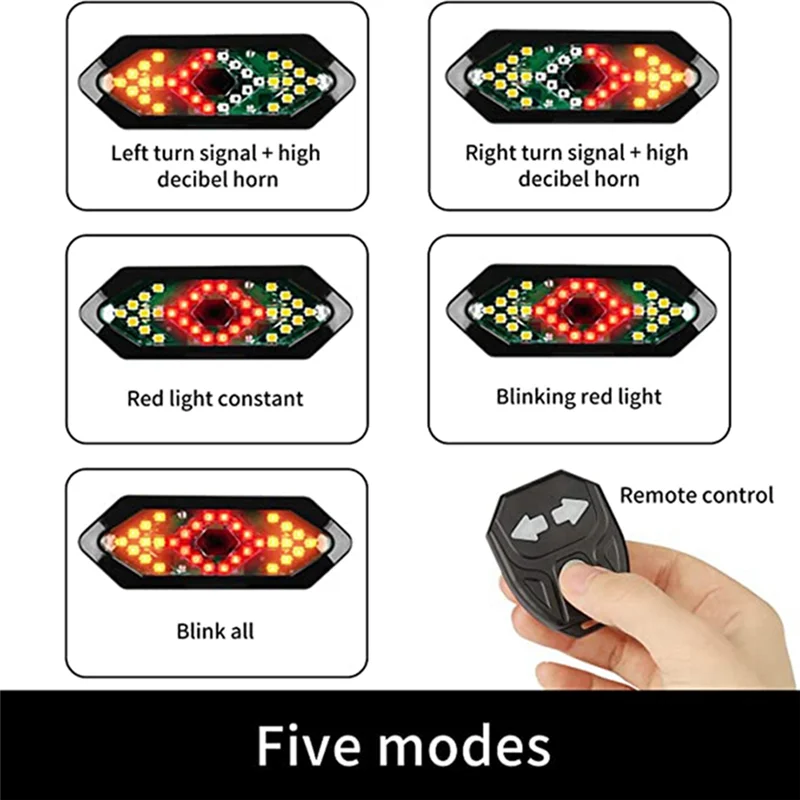 Sinal de volta de scooter elétrico, pisca/luz traseira de led de bicicleta de controle remoto, sinal de volta direcional ajustável recarregável