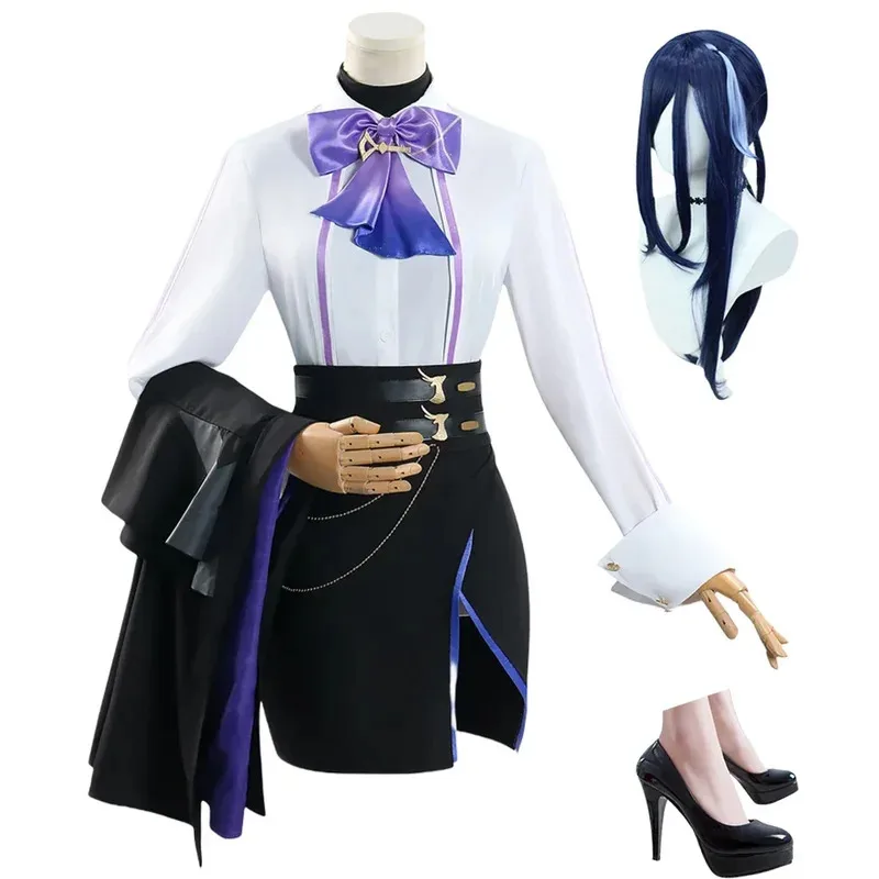 Clorinde Luckin Coffee Collab Fanart Doujin Косплей Костюм Genshin Impact Set Парик Хэллоуин Рождество