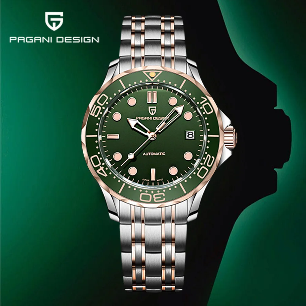 

2026Pagani дизайн мужские часы розовое золото зеленые роскошные автоматические часы мужские механические часы MYT 8215 Ar сапфировый керамический безель
