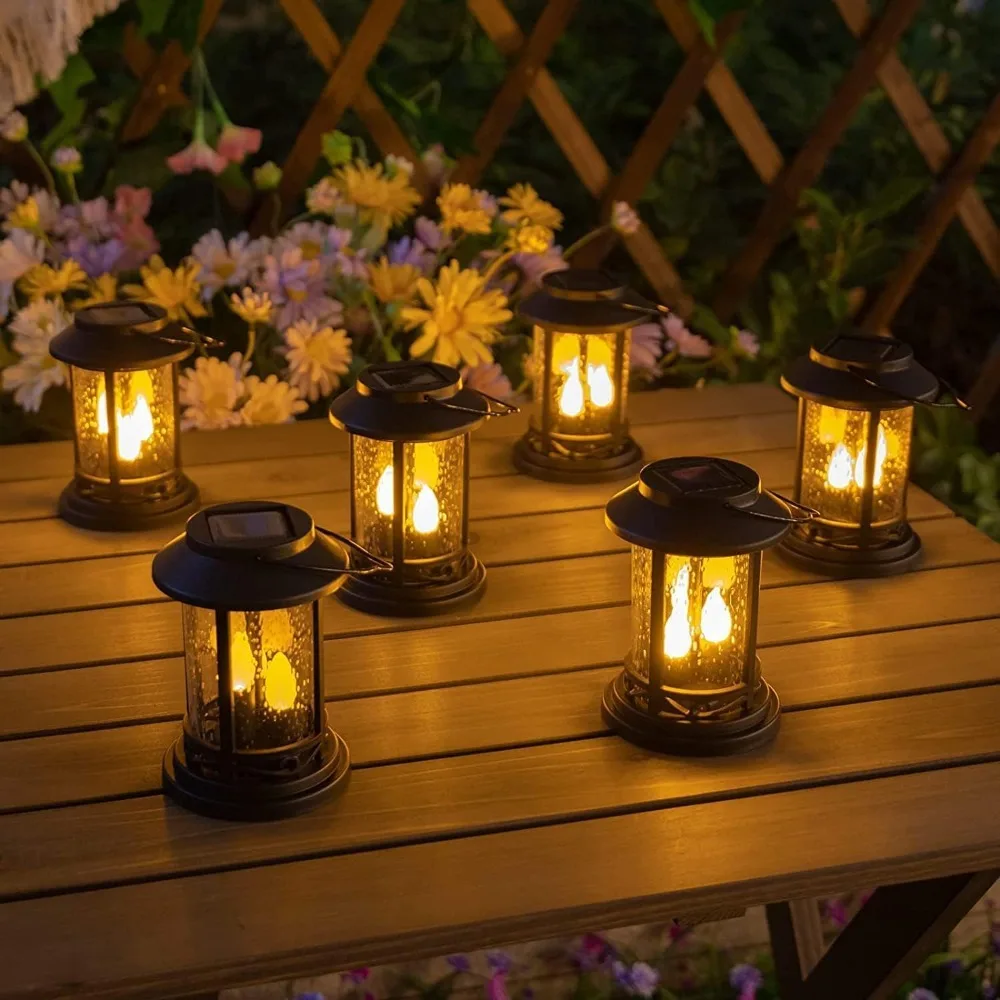 

6-piece Outdoor Solar Candle Light, Flashing Decorative Lantern Post Light, Solar Light Outdoor Waterproof