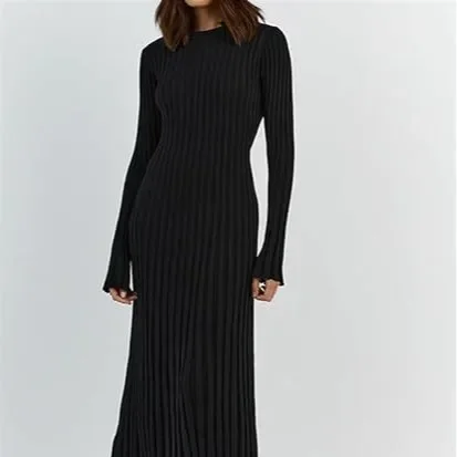 Inverno manga longa bodycon vestidos longos feminino casual solto kintted festa maxi vestido elegante