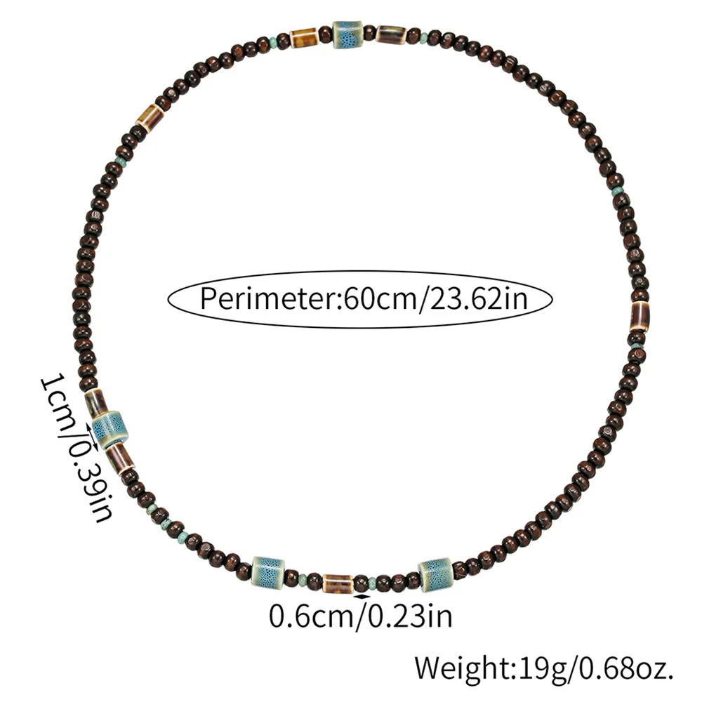 1PC Men's Retro Ethnic Long Wooden Beaded Necklacefor Men Bohemia Ceramic Beads Necklace Man Jewelry - view 5