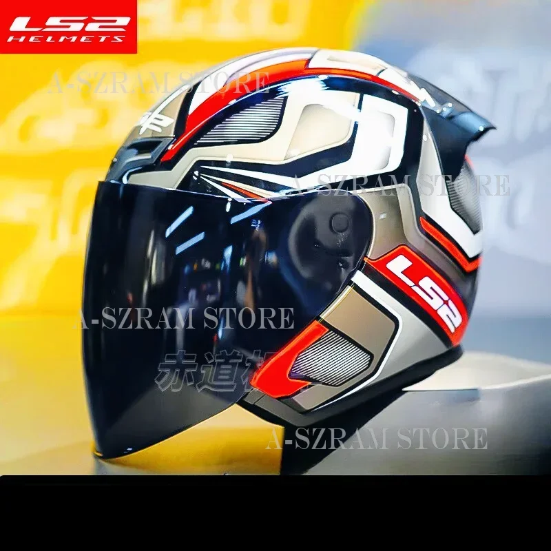 

LS2 Motorcycle Helmet 3/4 Open Face Helmet Electric Power Assisted Vehicle Large Tail Wing Men's and Women's OF608