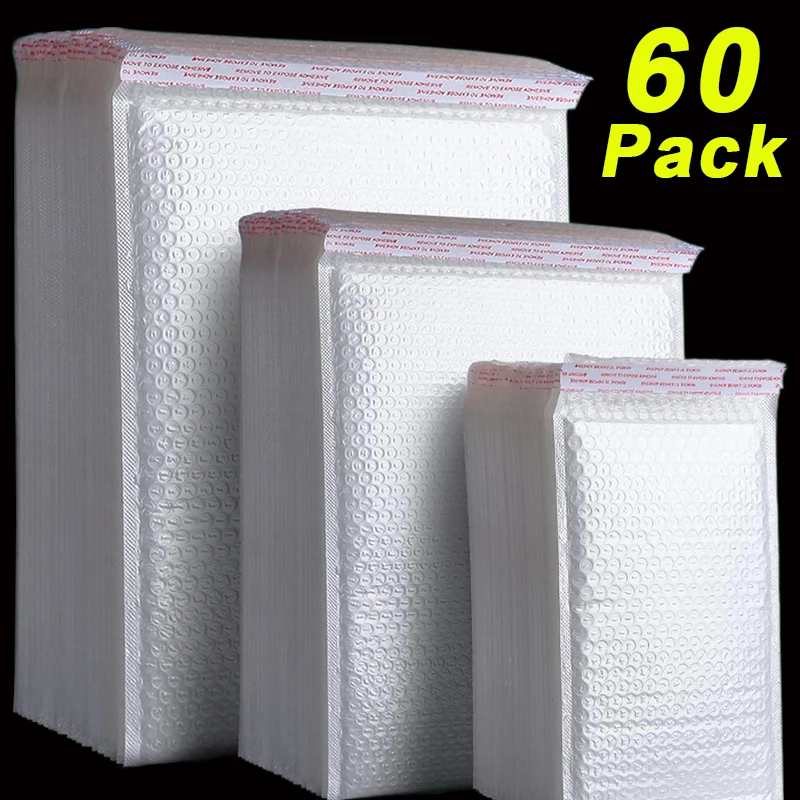 60/10Pcs Plastic Bubble Envelopes Bag Waterproof Foam Adhesive Self Seal Packing Bag Mailers Shipping Envelope Storage Organizer