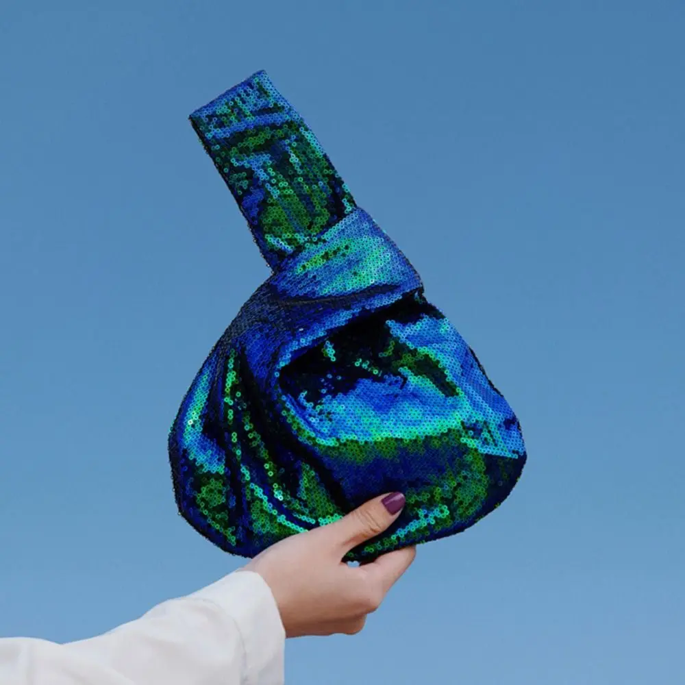 

Portable Glitter Knot Wrist Bag Korean Style Solid Color Sequin Handbag Evening Clutch New Year Gift Tote Bag Girl