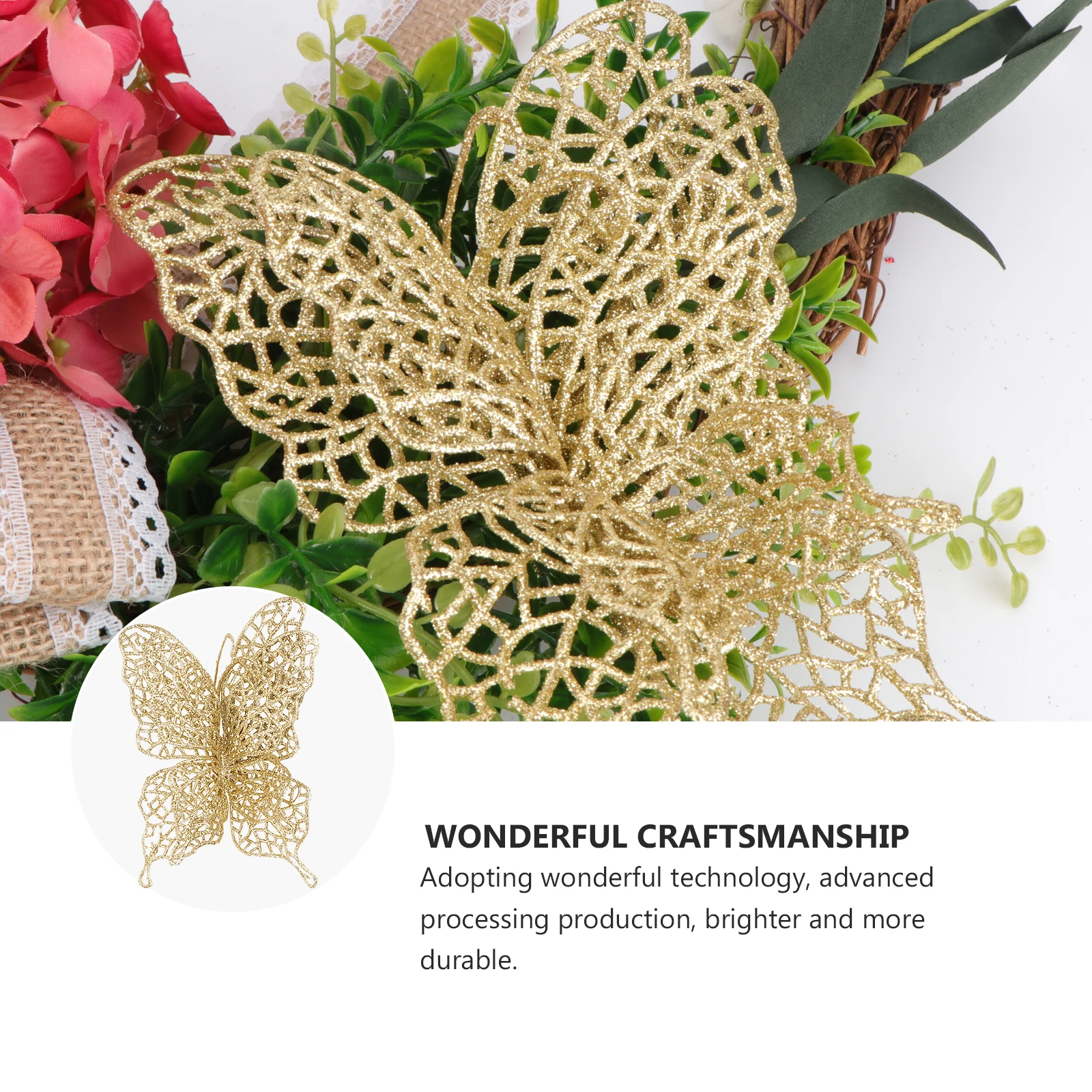 

10 PCS Butterfly Ornament Reusable Christmas Decorations Tree Clip Small Size Hanging New Year Visual Festive