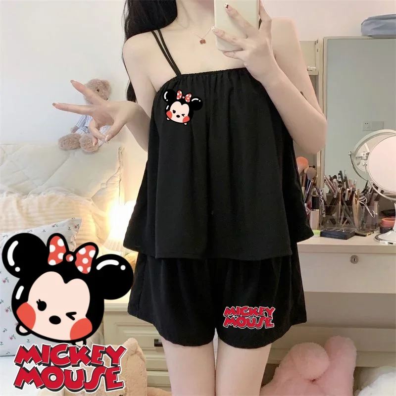 

Miniso Пижама с Микки Маусом Disney Микки Маус 35-73 кг летняя крутая свободная однотонная черная летняя слинг для спальни Новинка ночное белье