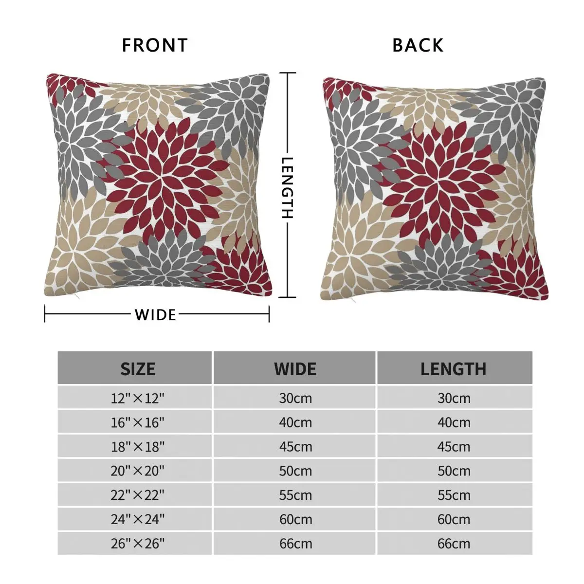 Burgundy Gray Tan Flowers Petals Square Pillowcase Polyester Linen Velvet Pattern Decor Pillow Case Sofa Seater Cushion 45x45