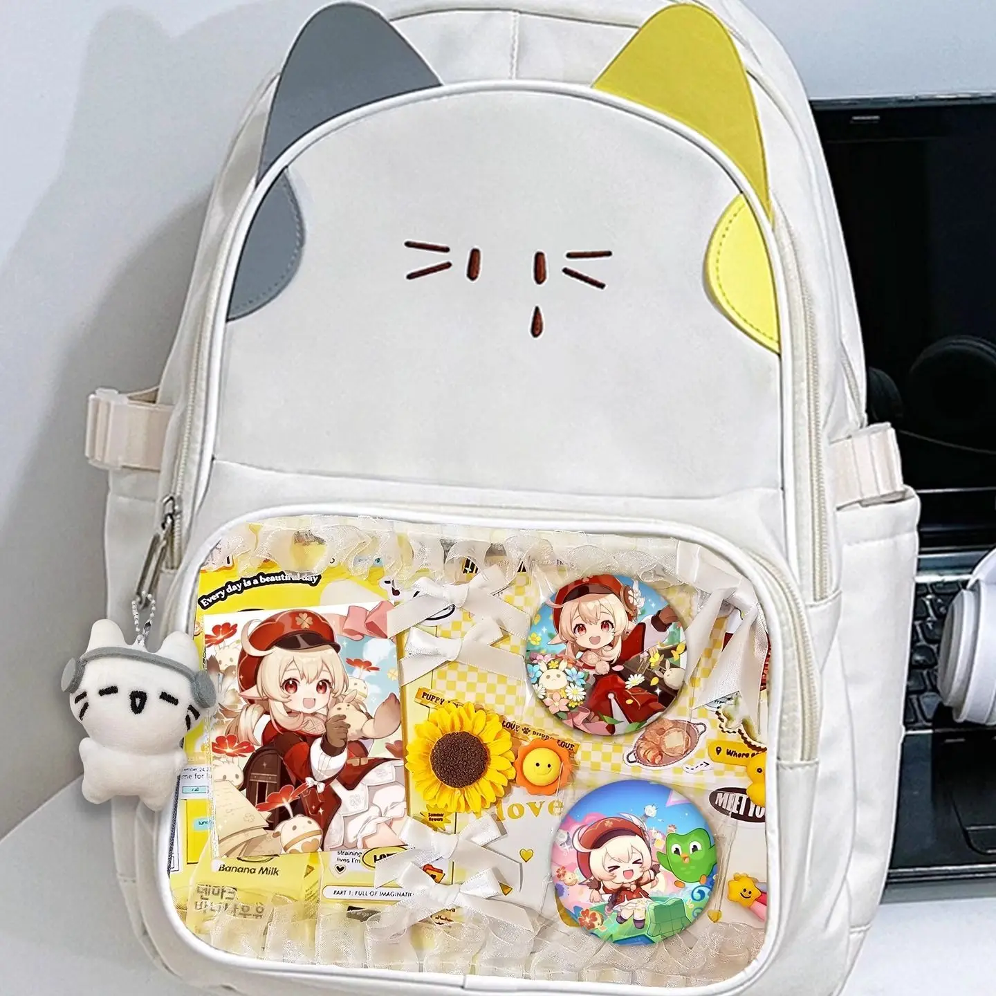 Keli Genshin Impact Pain Cat Large Capacity Bag Backpack For Middle And Primary School Students Anime Girl Anime