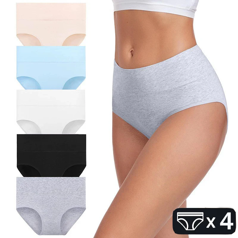 4Pcs/lot Women's Underwear High Waist Panties Cotton Plus Size Shaper Solid Color Breathable Abdominal Sexy Lingeries for Female
