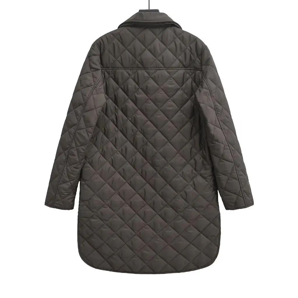 Cappotto cocoon allentato da donna di nicchia nordica Giacca lunga in cotone trapuntata monopetto dal design rombico per l'autunno inverno