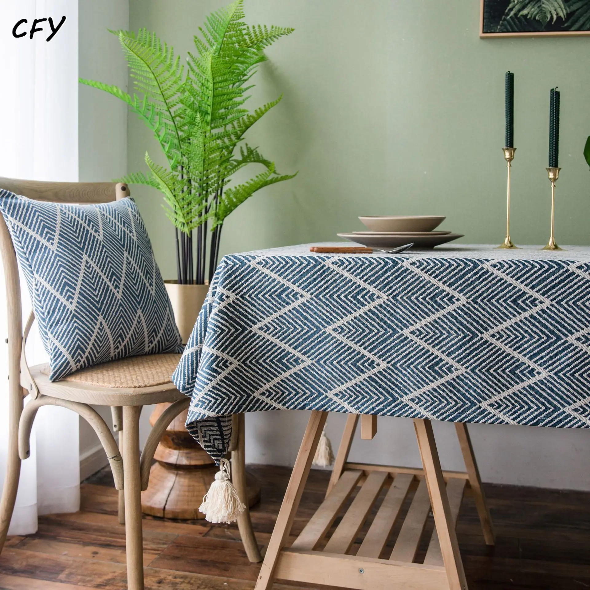 

American Style Three Color Tassel Navy Waterproof Rectangular Tablecloth Pendant Tea Table Pad Meal Cloth Photo Background Cloth