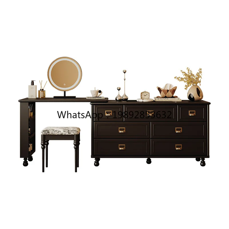 LYY Retro Small Apartment Simple Black Dressing Table Chest of Drawers Bedroom Corner Extendable Makeup Table