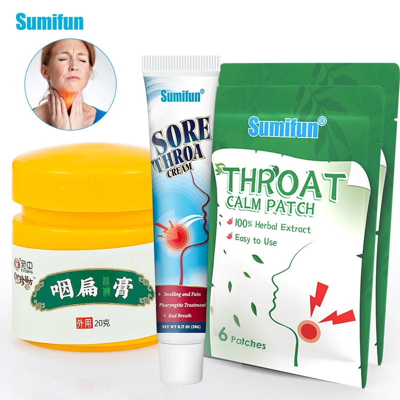 

3 Types Medical Pharyngeal Ointment +Patch For Sore Throat Itchy Dry Cough Cream Cough Mumps Tonsillitis Chronic Ointment Care