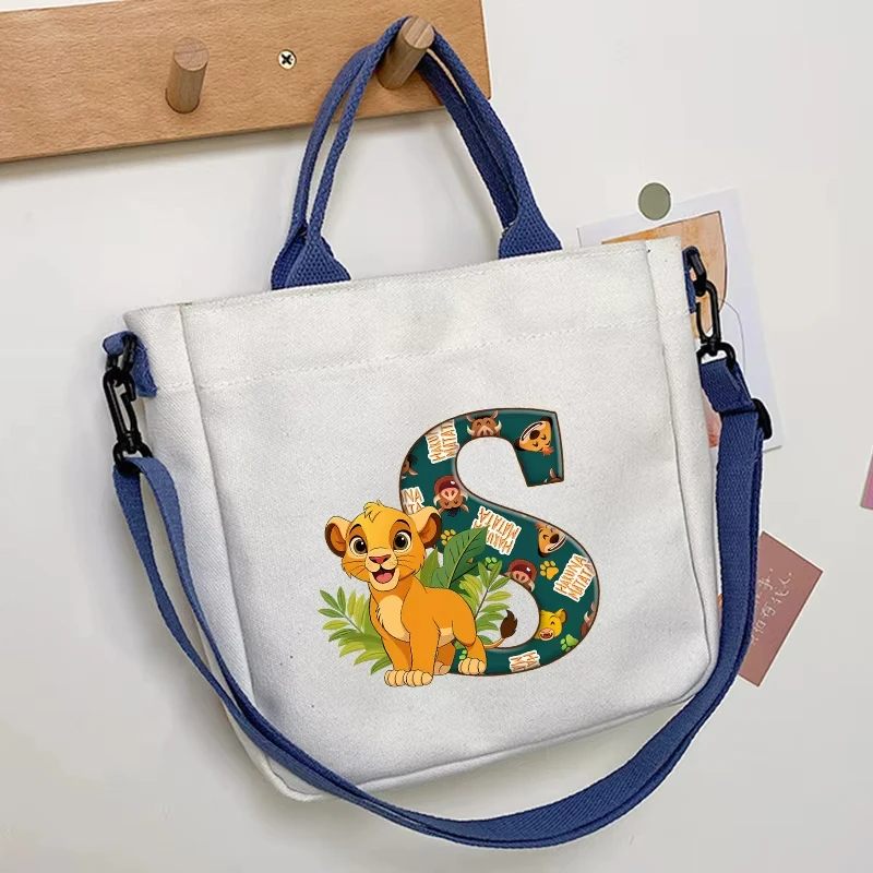 

Disney Lion King Crossbody Fashion Bag Children Letter Initials Print Messenger Pack Canvas Portable Outdoor Pouch Student Bags