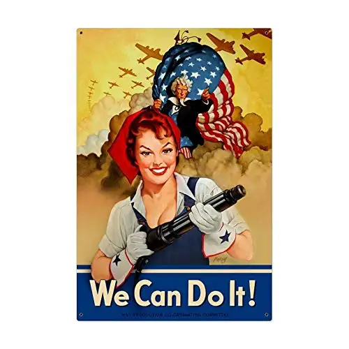 Tin Sign Vintage Chic Art Decoration Poster Rosie The Riveter We Can Do It WWII for Store Bar Home Cafe Farm Garage or Club 12; 