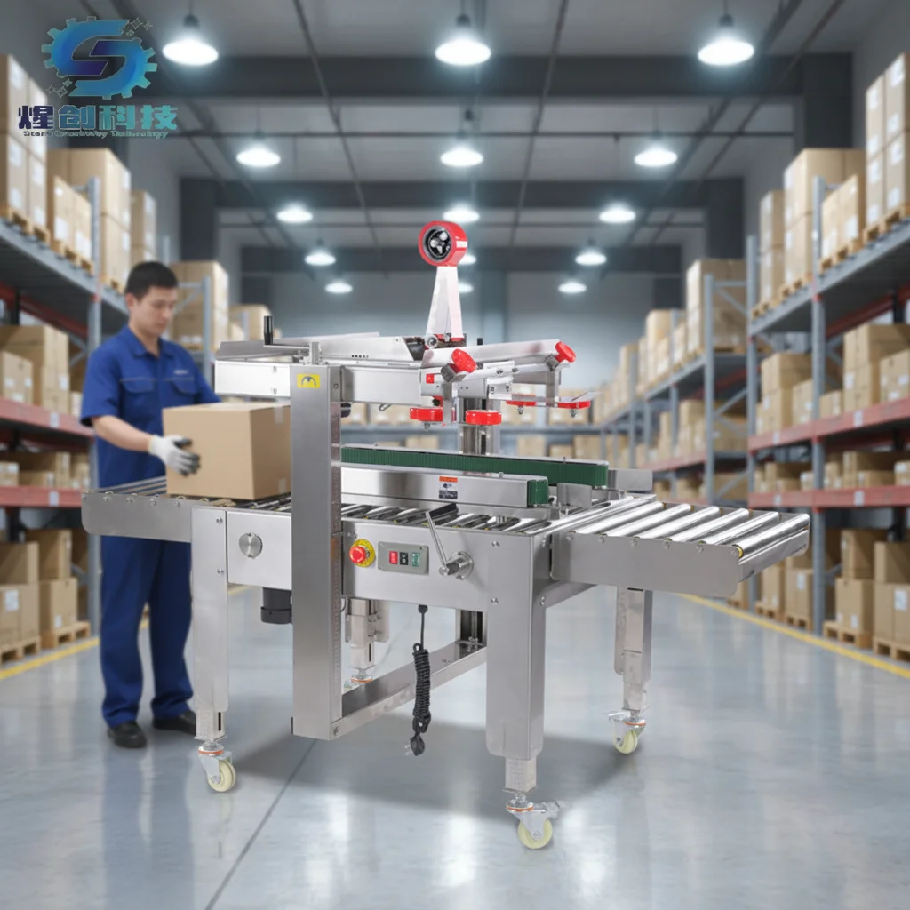 

Mobile Automatic Stainless Steel Master Carton Taping Machine/Case Box Sealing Machine Low Noise