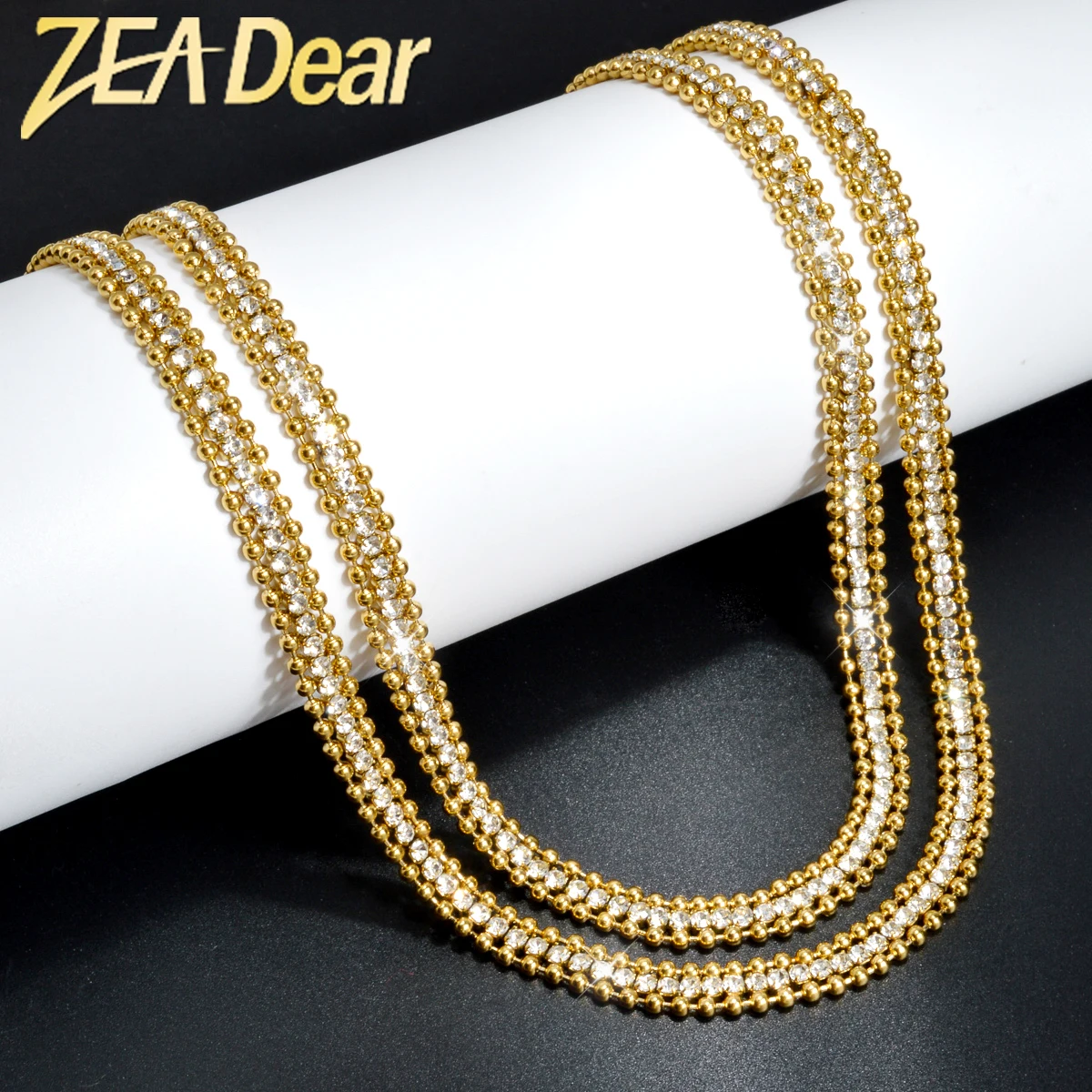 

Luxury Zircon Necklace Aesthetic Crystal Tennis Chain Choker Necklace Female Stainless Steel Golden Silvery Jewelry Bridal Chain